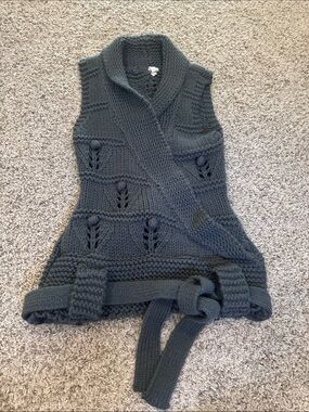 My Beloved Sleeveless Knit Belted Vest - Dark Gray S/M